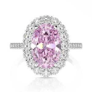 Sparkling Pink Oval Cut Halo Ring