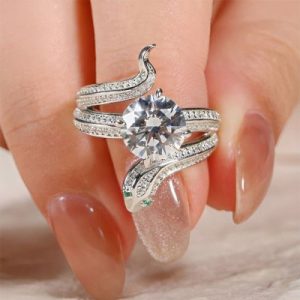 Whimsical Round Cut Snake Sterling Silver Ring