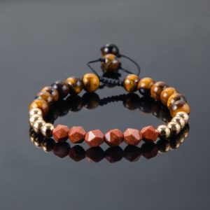 Goldstone & Tiger Eye Stone Braided Adjustable Bracelet