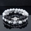 2pcs St. Benedict Medal White Turquoise & Volcanic Beads Stretch Bracelet