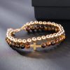 Tiger Eye Stone Beads Double Chain Cross Bracelet