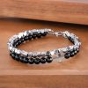 Double Chain Black Obsidian Adjustable Cross Bracelet