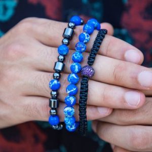 3pcs Natural Lapis Stone & Hematite Beads Braided Bracelet