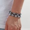 2pcs White & Black Smiling Skull Head Stretch Bracelets Set