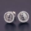 Iced Round Pharaoh Halo Stud Earrings