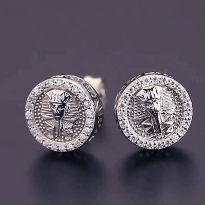 Iced Round Pharaoh Halo Stud Earrings