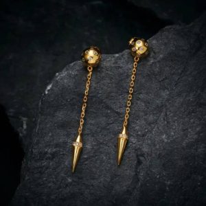 Iced Pointed Cone with Gold Ball Drop Earrings