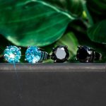 Blue/Black Round Cut Stud Earring
