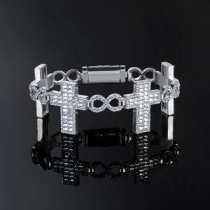 10mm 8" Baguette Cross Infinity Bracelet in White Gold