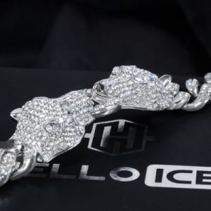 Iced Double Panther Cuban Bracelet in 18K White Gold