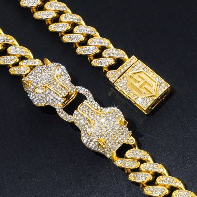 Iced Double Panther Cuban Bracelet in 18K Gold