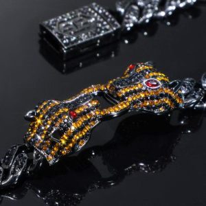 Iced Double Orange Panther Cuban Bracelet in 18K Black Gold