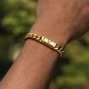 10mm 8" Miami Old English Letter Cuban Link Bracelet in 18K Gold Plated