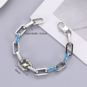 Lightning & Cloud Rectangle Linked Stainless Steel Bracelet