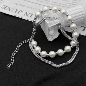 Pearl Stainless Steel Cuban Chain Layer Bracelet