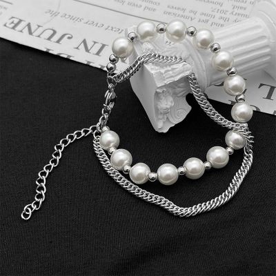 Pearl Stainless Steel Cuban Chain Layer Bracelet