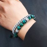 Natural Tiger Eye Stone & Micro Pave Beads Cuban Chain Layer Bracelet