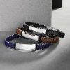 Handmade Genuine Braided Leather & Stainless Steel Engrave Bracelet