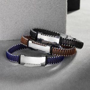 Handmade Genuine Braided Leather & Stainless Steel Engrave Bracelet