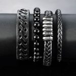 Mix 4Pcs Braided Wrap Leather Metal & Bead Bracelet
