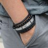 4Pcs Cross Stainless Steel & Braided Leather layered Bracelet