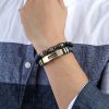 2Pcs Leather Stainless Steel & Beads Bracelet