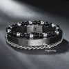 3Pcs Engraved Leather and Bead Bracelets with Cuban Link