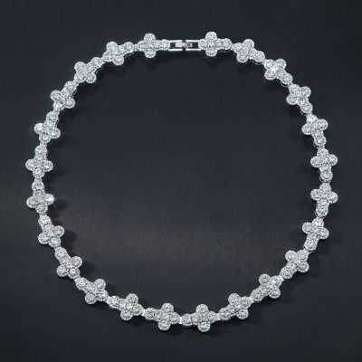 16mm 20'' Round Diamonds Cross Chain in White Gold