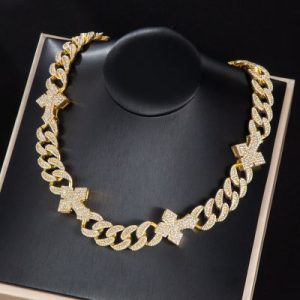 16mm 20'' Heavy Fully Iced Cuban Link Cross Chain in Gold