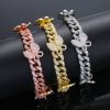 Iced Butterfly Cuban Chain Bracelet-White/Pink Stones