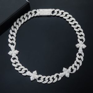 16mm 20'' Heavy Fully Iced Cuban Link Cross Chain in White Gold