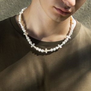 Natural White Seashell Cross & Bead Chain