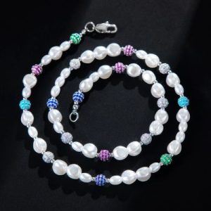 Irregular Pearls & Iced Multi-colour Ball Chain