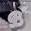 Giant Iced A-Z Baguette Cursive Font Initial Letter Pendant