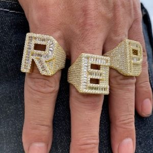 Baguette Cut Alphabet Letters Ring in Gold