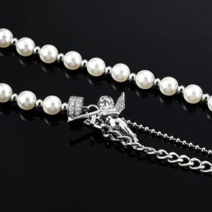 Half Pearl Half Cuban Link with Baby Angel Of Death Chain