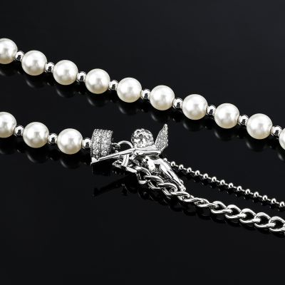 Half Pearl Half Cuban Link with Baby Angel Of Death Chain