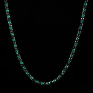 5mm Handset Emerald & Black Stones Tennis Chain