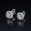 Princess Cut Halo Moissanite Stud Earrings in S925 Sterling Silver
