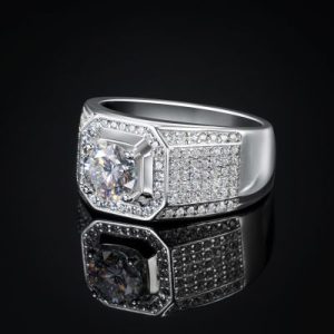 1Ct Moissanite Round Cut Men's Micro Pave Ring in S925 Sterling Silver