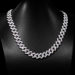 13mm Moissanite Prong Cuban Chain in S925 Silver