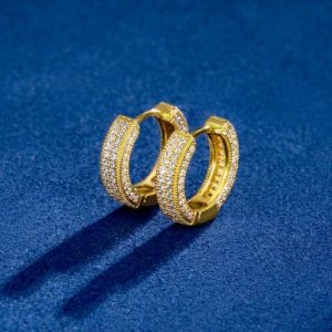Moissanite Micro Paved Hoop Earrings in S925 Sterling Silver with 18K Gold Plated