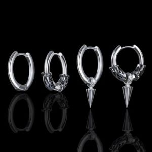 Removable Pointed Cone with Flame Pattern Hoop Earrings