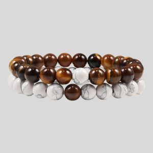 2Pcs Tiger Eye and White Turquoise Beads Bracelet