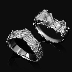 Angel & Devil Wings Ring Set in White Gold