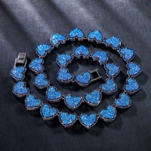 15mm 20'' Clustered Sapphire Heart Link Chain in Black Gold