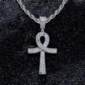 Iced Overlapping Ankh Pendant in White Gold