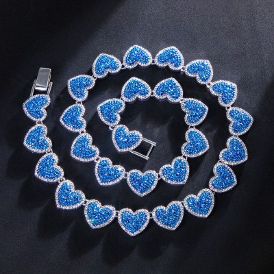 15mm 20'' Clustered Sapphire Heart Link Chain in White Gold