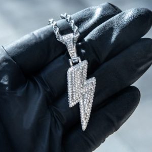 Iced Lightning Pendant in White Gold