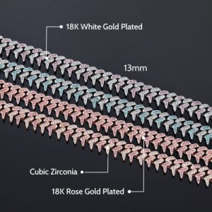 Iced 13mm Pink/Blue Rivet Spike Thorns Cuban Chain